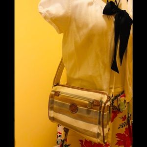 LIZ CLAIBORNE STRIPED CANVAS CROSSBODY BAG